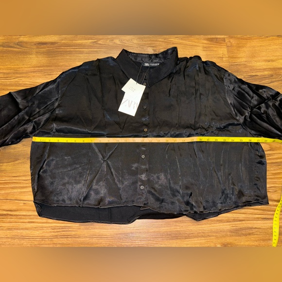 ZARA Black Satin Effect Viscose Crop Top Shirt XL - Picture 5 of 7